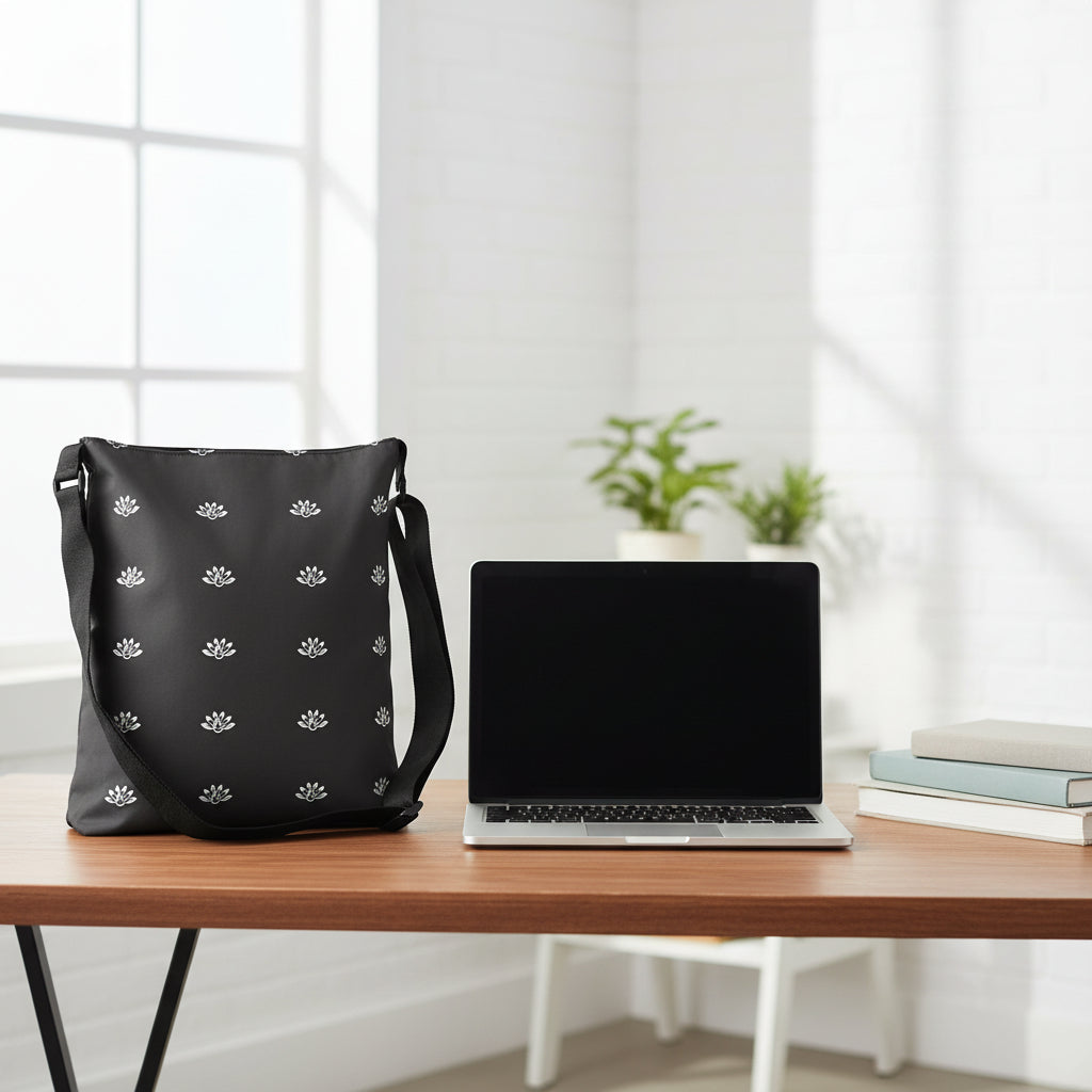 Adjustable Black Tote Bag